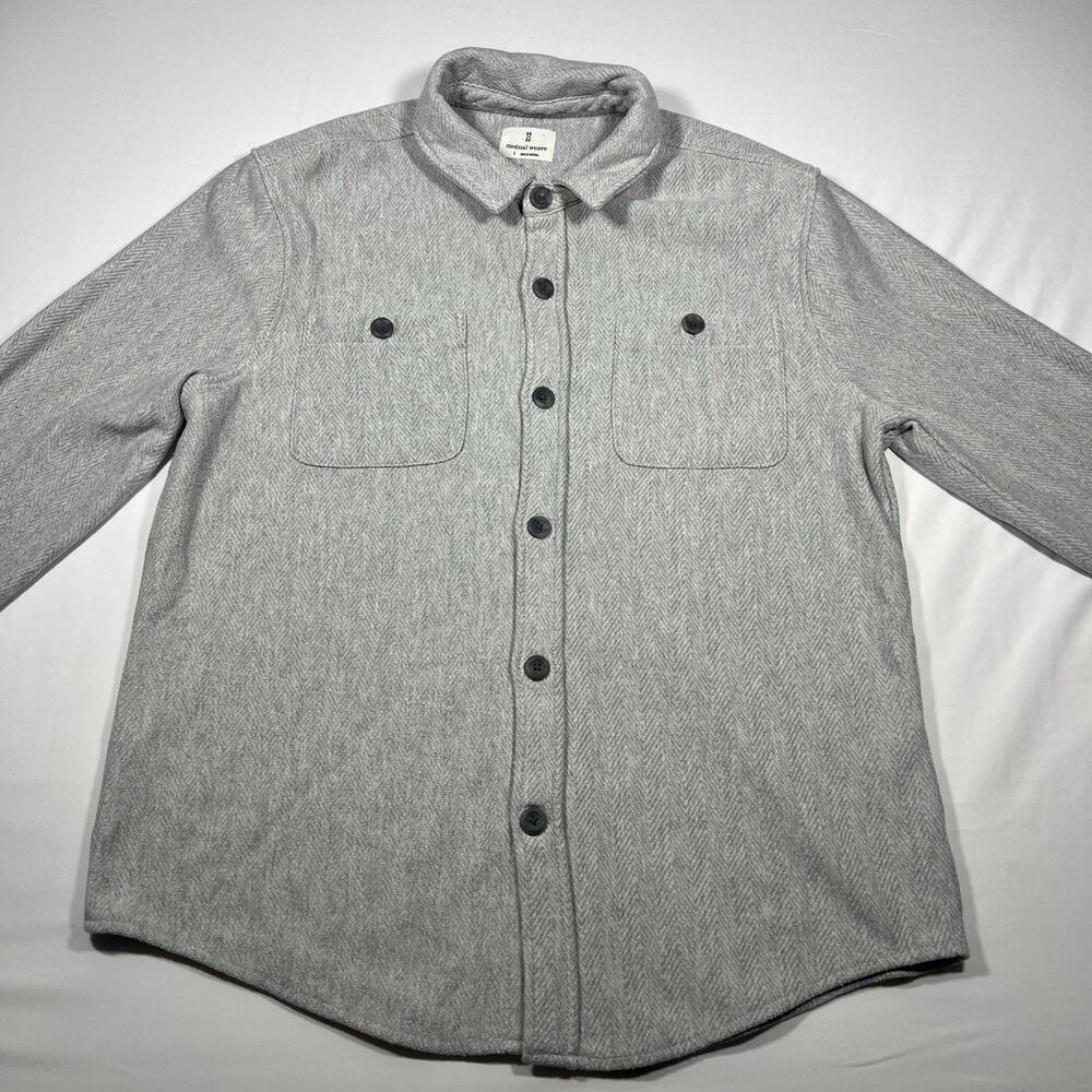 Mutual Weave Button Down Shirt Mens Large Gray Long Sleeve Knit Cotton Blend